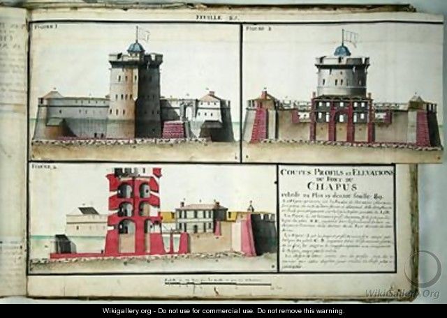 Cross-section and elevations of the Chapus Fort from Traite de Fortifications 1720 - Claude Masse