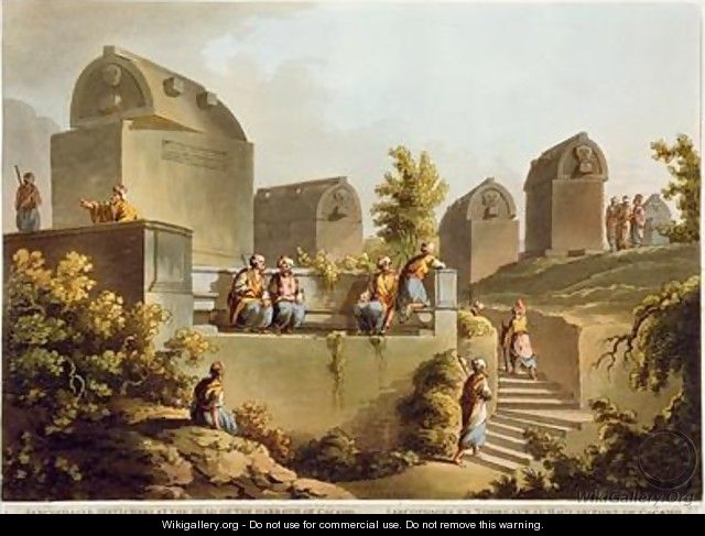 Sarcophagi and Sepulchres at the Head of the Harbour at Cacamo from Views in the Ottoman Empire - Luigi Mayer