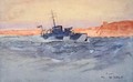 Sunrise Motor Launch off Gallipoli Italy illustration from The Naval Front by Gordon S Maxwell 1920 - (after) Maxwell, Donald