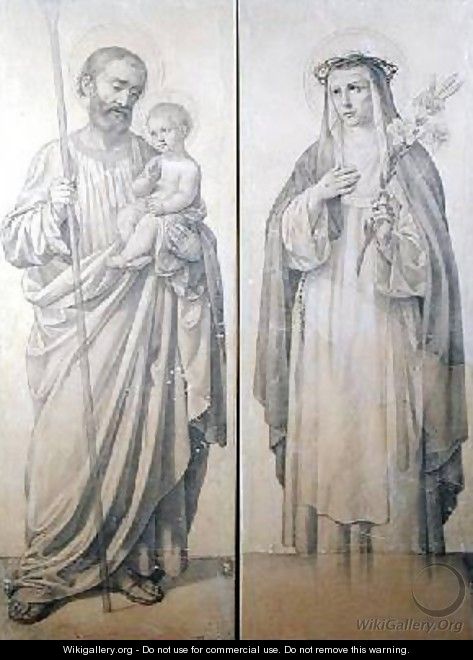 Preparatory drawing of St Catherine of Siena and St Christopher 1871 - V. de Matteis