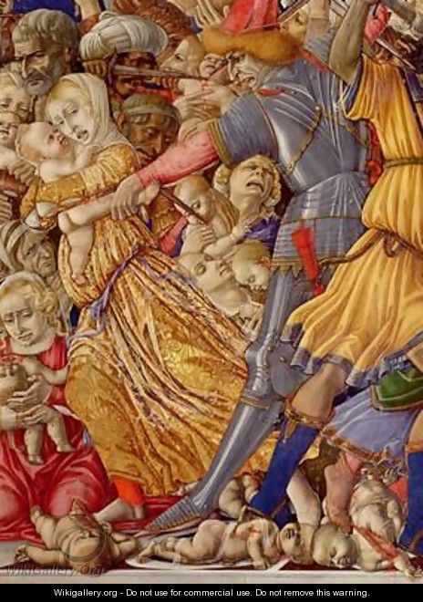 The Massacre of the Innocents detail of a soldier preparing to stab a child and surrounding carnage 1482 - di Giovanni di Bartolo Matteo