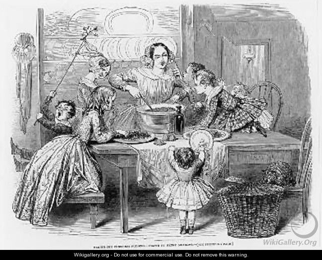 Making the Christmas Pudding 1848 - (after) Meadows, Joseph Kenny