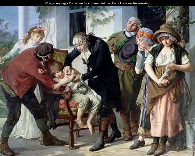 Edward Jenner 1749-1823 performing the first vaccination against Smallpox in 1796 1879 - Gaston-Theodore Melingue