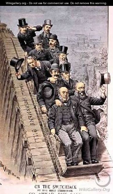 On the Switchback At the Irish Exhibition Go Ahead but Safe from St Stephens Review Presentation Cartoon 16 June 1888 - Tom Merry