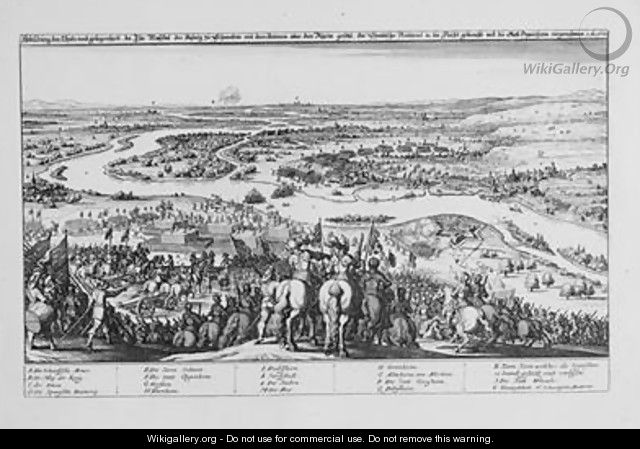 Crossing of the Rhine by the Protestant Swedish troops and the Conquest of Oppenheim on 7 November 1631 from Theatrum Europaeum Volume II 1633 - Matthäus the Elder Merian