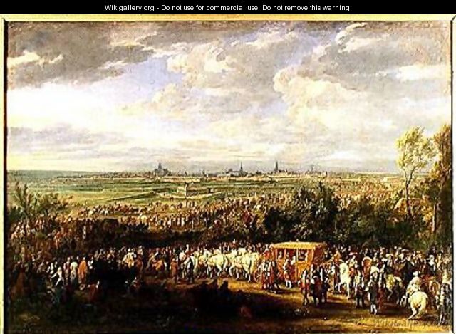 The Entry of Louis XIV 1638-1715 and Marie-Therese 1638-83 of Austria in to Arras 30th July 1667 1685 - Adam Frans van der Meulen