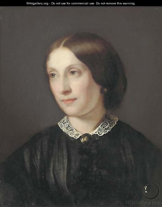 Portrait of a lady, bust-length in a black dress with white lace collar - Guido Schmitt