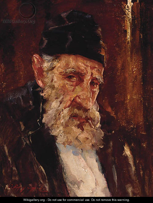 An Elderly Bearded Gentleman, Bust Length, Wearing A Hat - Greek School