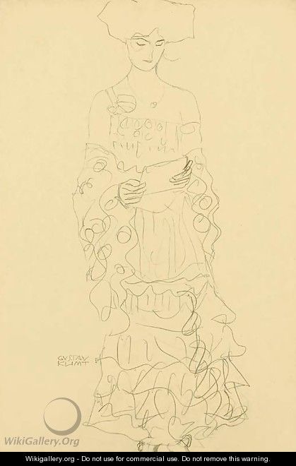 Lesende oder Singende von vorne - Gustav Klimt