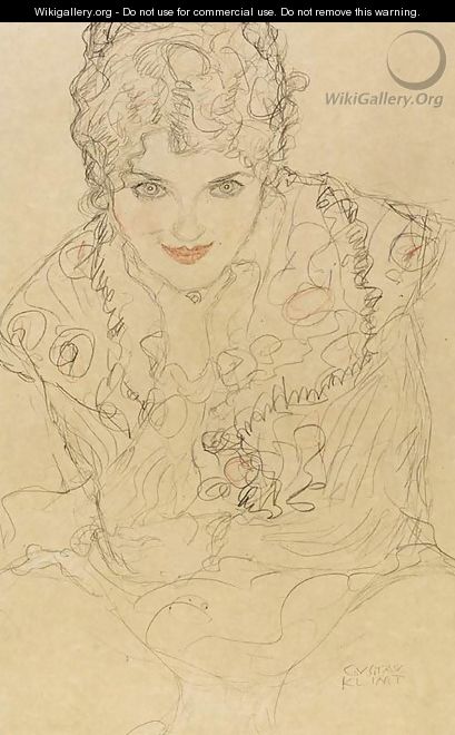 Bildnis von vorne, die rechte Hand am Kinn - Gustav Klimt