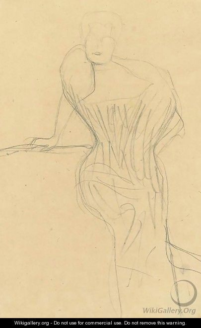 Aufgestuttzt sitzend - Gustav Klimt
