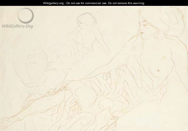 Aufgestuttzt Liegende, links Wiederholung - Gustav Klimt
