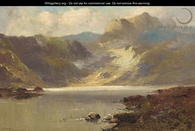A sunlit loch landscape - Gustave de Breanski