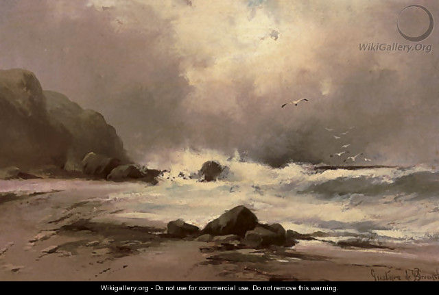 Waves against a beach - Gustave de Breanski