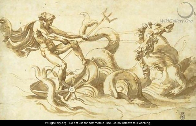 Neptune in his chariot drawn by hippocamps - Giulio Romano (Orbetto)