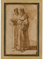 Deux moines aureoles, l'un portant un livre, l'autre une croix - Giuseppe (d'Arpino) Cesari (Cavaliere)