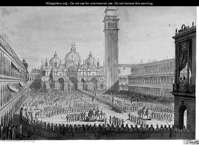 A View of Piazza San Marco with the Ceremony for the Return of the Bronze Horses to the Venetian State on 13 December 1815 - Giuseppe Borsato