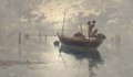 Fishermen on the Venetian Lagoon, dusk - Giuseppe Vizzotto Alberti