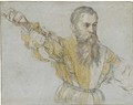 A bearded man, half-length, wearing a quartered doublet, gesturing to the left - Giuseppe Salviati
