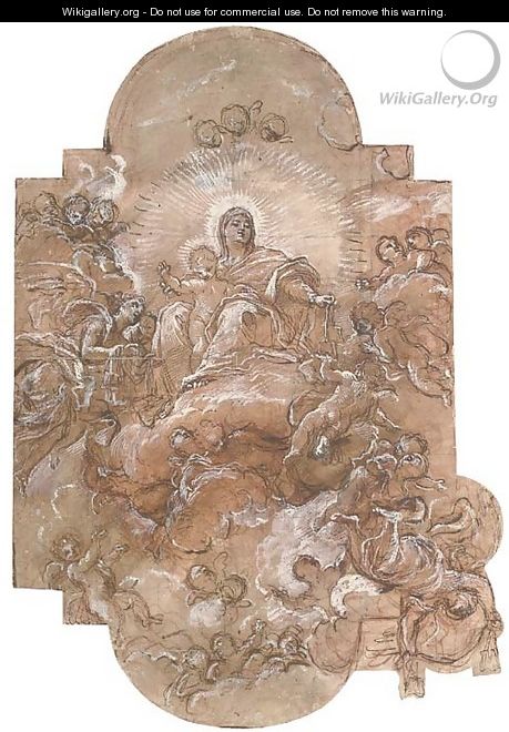 The Madonna and Child in Glory, attended by a company of angels - Giuseppe Passeri