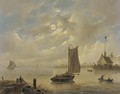 Approaching a harbour town by moonlight - Govert Van Emmerik