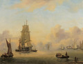 A two-master in a calm, a harbour beyond - Govert Van Emmerik