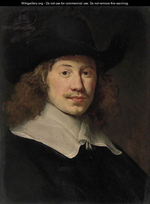 Portrait of a gentleman, bust-length, in black costume with a lace collar - Govert Teunisz. Flinck