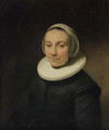 Portrait of a lady, bust-length, in a black dress with a ruff, and a white head-dress - Govert Teunisz. Flinck