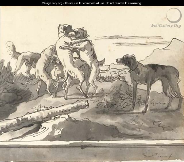 Dogs playing in a landscape - Giovanni Domenico Tiepolo
