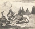 Dogs attacking chickens in a landscape - Giovanni Domenico Tiepolo