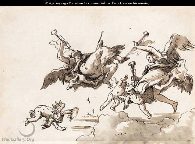 Angels in flight blowing trumpets - Giovanni Domenico Tiepolo