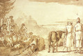 A pastoral scene with two shepherds tending their flock and a peasant couple leading a donkey - Giovanni Domenico Tiepolo