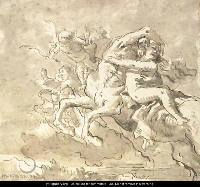 A centaur carrying off a nymph, accompanied by putti - Giovanni Domenico Tiepolo