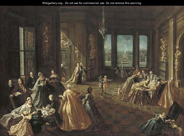 The interior of a palace with elegant figures - Giovanni Domenico Lombardi