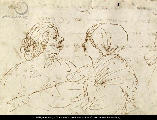 Study Of Two Women Conversing, Half-Length - Giovanni Francesco Guercino (BARBIERI)
