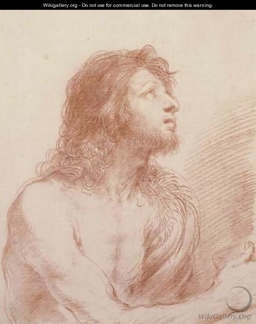 Saint John the Baptist, half-length, looking up to the right, holding a bowl - Giovanni Francesco Guercino (BARBIERI)