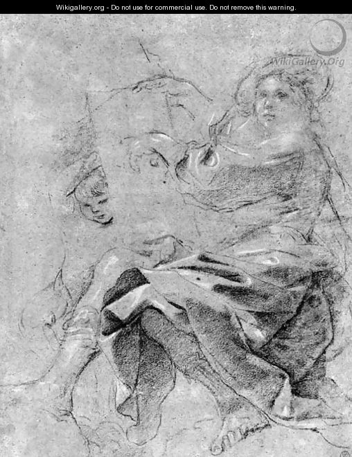 Ezekiel Holding A Tablet Supported By A Putto - Giovanni Francesco Guercino (BARBIERI)