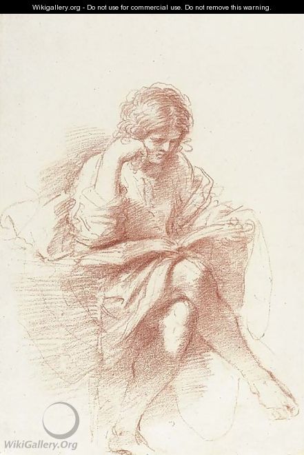 A seated youth reading, leaning his head on his right hand - Giovanni Francesco Guercino (BARBIERI)