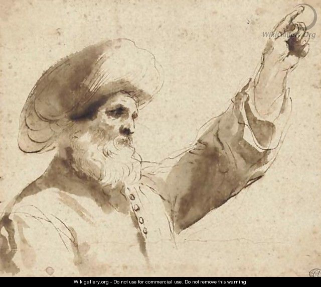 A man wearing a turban in profile to the left, raising his left hand, bust-length - Giovanni Francesco Guercino (BARBIERI)