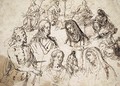 Studies for the Mocking of Christ, the Baptist, the Magdalene, Saint Jerome and heads of Christ and the Virgin - Giovanni Paolo Luini