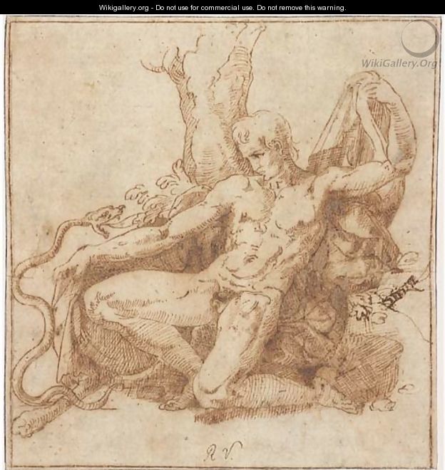 Hercules kneeling before a snake - Giovanni Francesco Penni