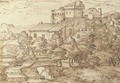An extensive wooded landscape with fortified farm buildings - Giovanni Francesco Grimaldi
