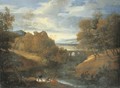 A classical river landscape with figures fishing - Giovanni Francesco Grimaldi