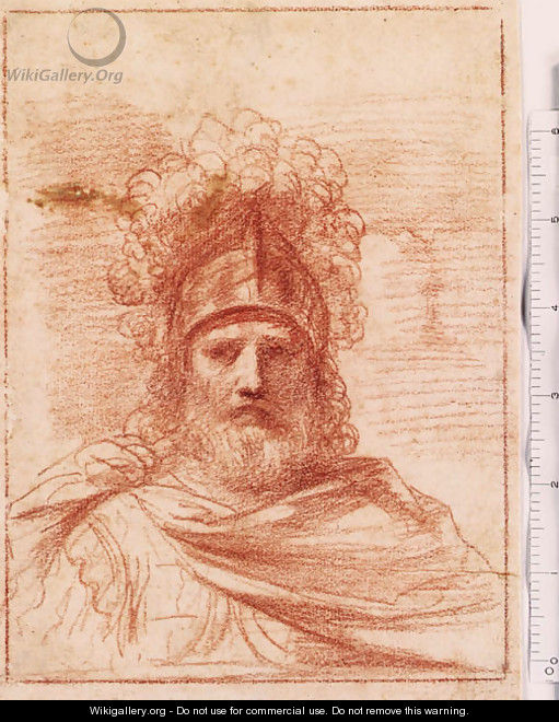 The Head of a Soldier wearing a plumed Helmet - Giovanni Francesco Guercino (BARBIERI)