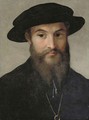 Portrait of a bearded man, bust-length, in a black hat, wearing a gold chain with a ring - Girolamo Francesco Maria Mazzola (Parmigianino)