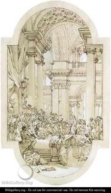 Christ preaching to the Elders Design for a compartment - Giovanni Paolo Pannini