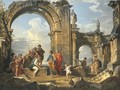 A capriccio of Roman ruins with the Parable of the Fishes - Giovanni Paolo Panini