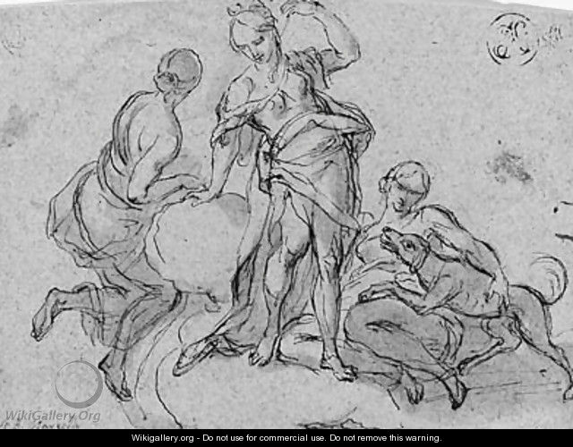 Diana with her dog and two nymphs - Giovanni Battista Marcola