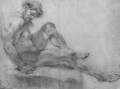 A bearded nude seated on a rock in profile to the right - Giovanni Battista (Baciccio) Gaulli