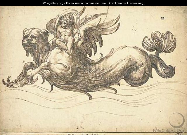 A putto riding on the back of a sea-monster - Giovanni Battista Galestruzzi